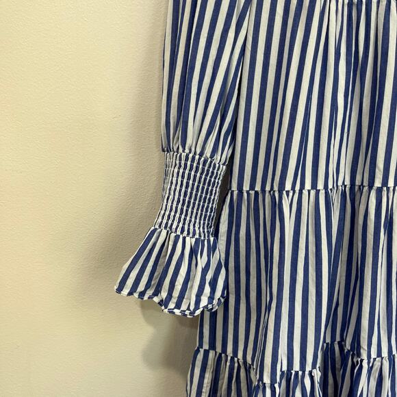 Tuckernuck Pomander Place Blue Stripe Dress Size M Cotton Poplin Preppy - Picture 7 of 10